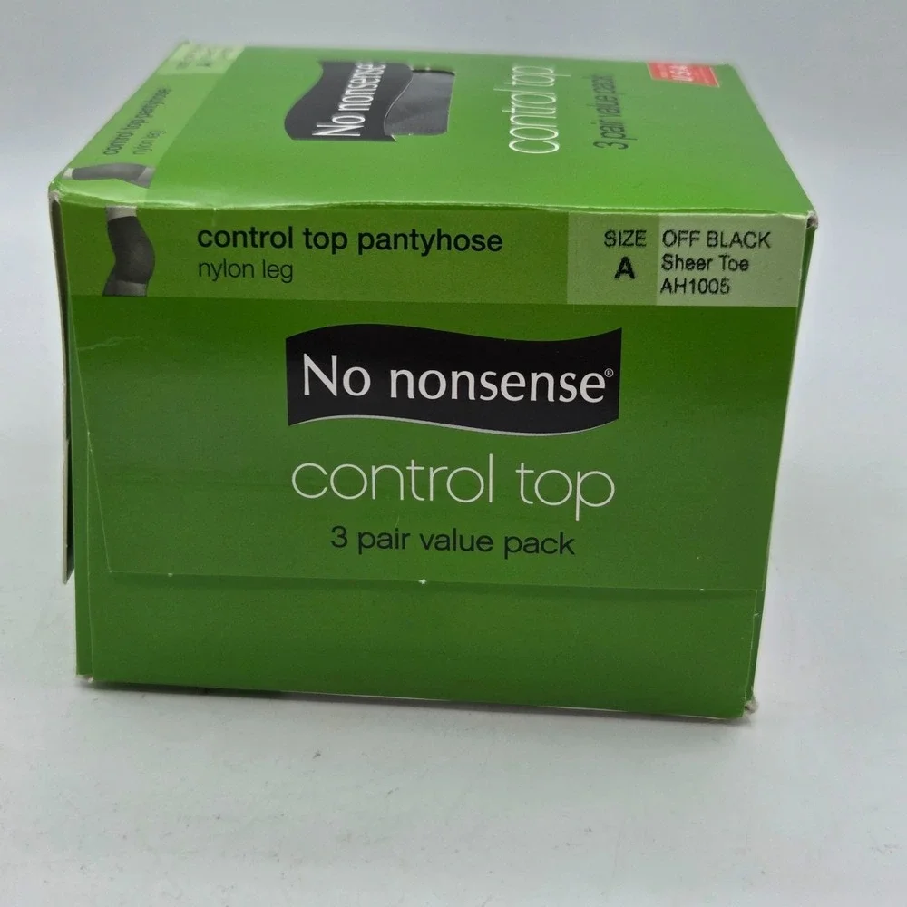 No Nonsense Control Top Pantyhose Size A Off Black Sheer Toe‎ 3 Pair Made In USA